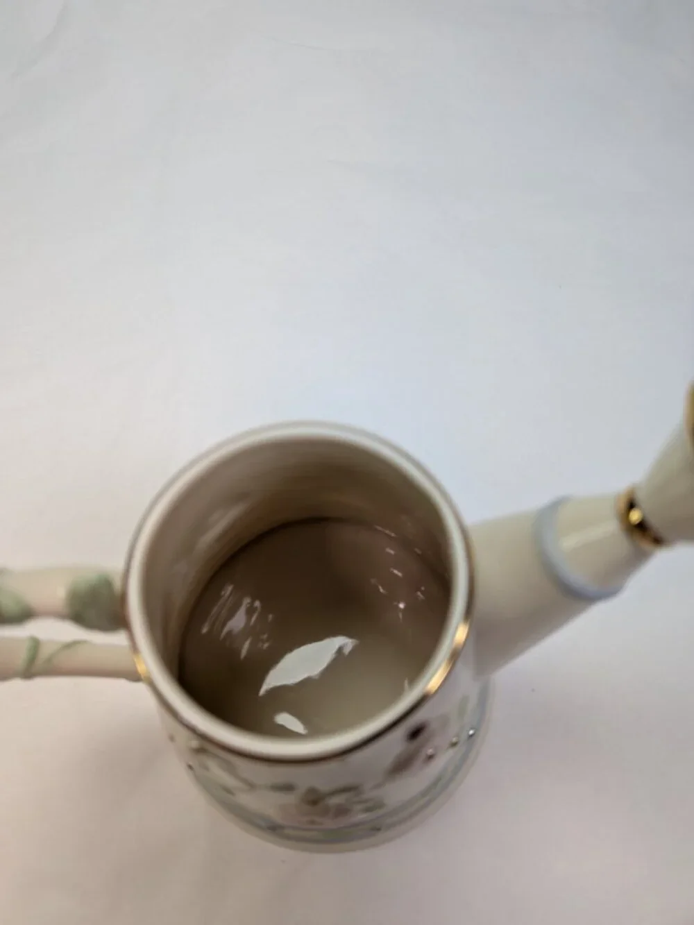 Lenox Porcelain Miniature Bird Watering Can Floral Pearl Glaze Gold Trim